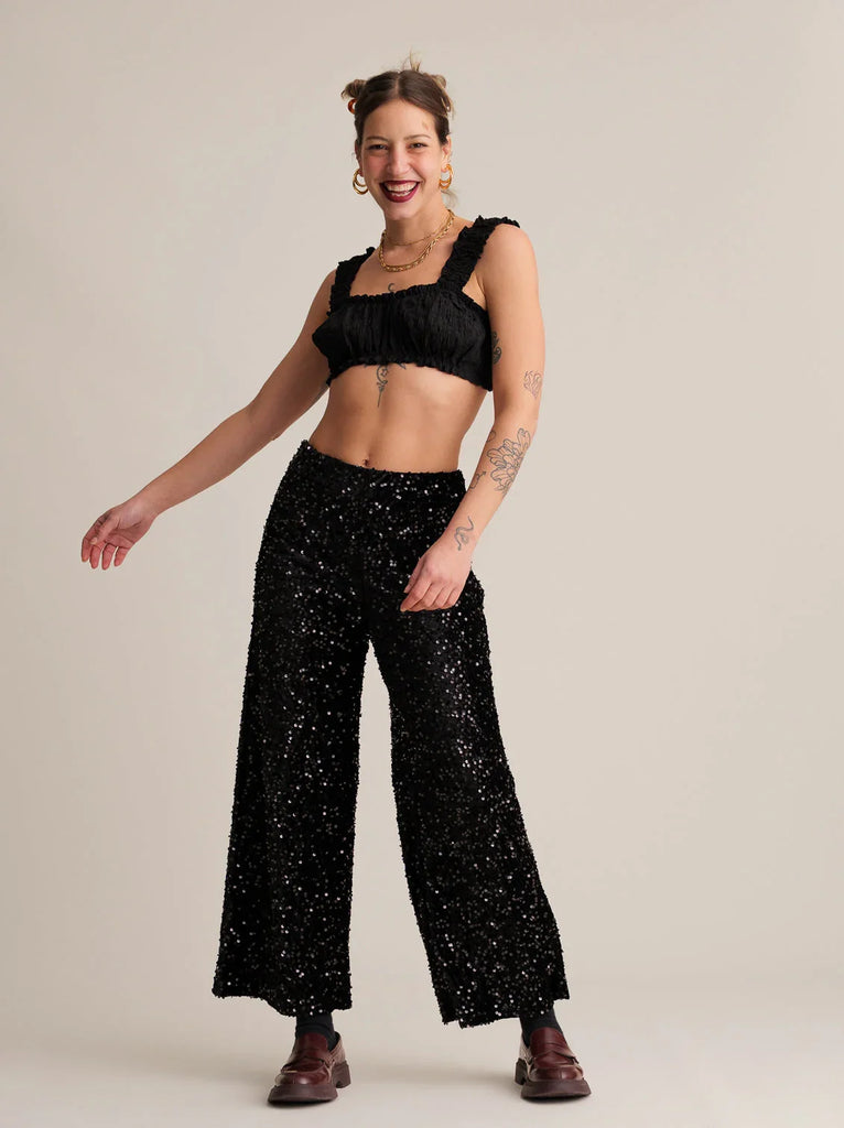 Maxima Pants — Black sequin pants on model — MYFASHIONFRUIT