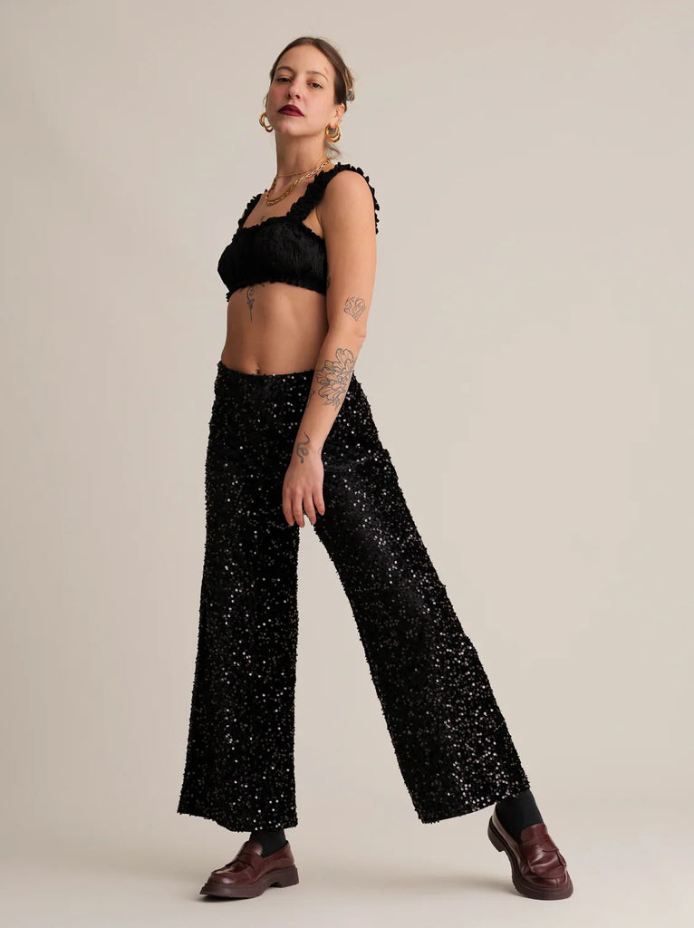 Maxima Pants — Black sequin pants on model — MYFASHIONFRUIT