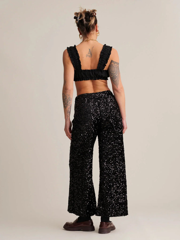 Maxima Pants — black sequins, wide leg, on model — MYFASHIONFRUIT