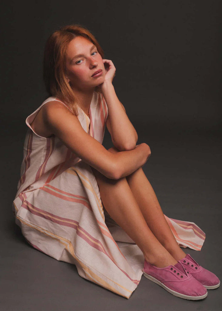 Old Arum Sneakers — Pink canvas sneakers on model — MYFASHIONFRUIT