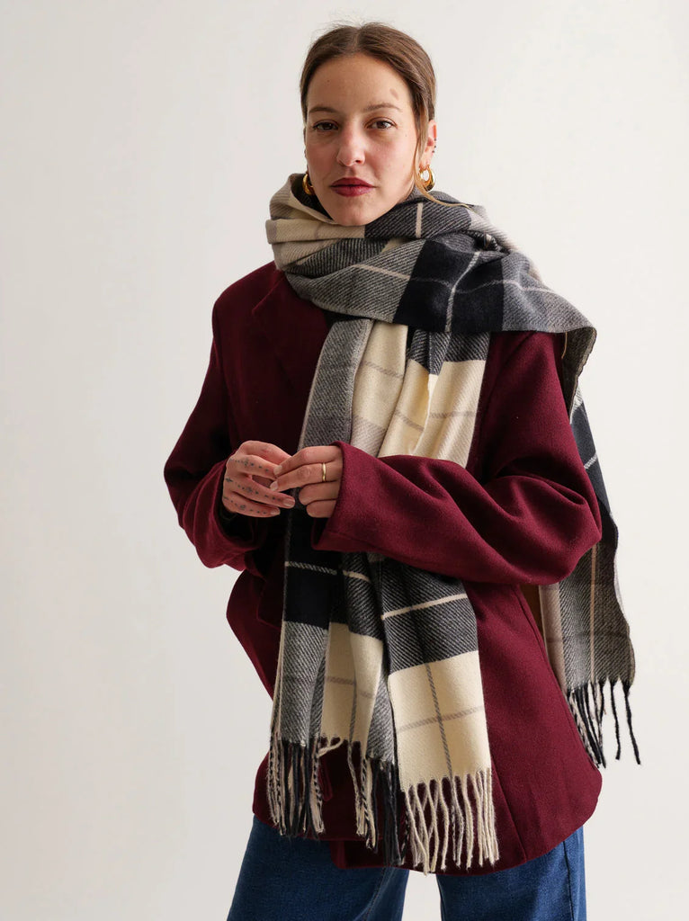 Lorenza Coat — Plaid scarf on model — MYFASHIONFRUIT