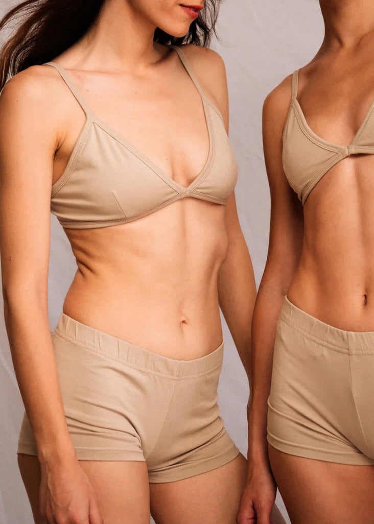 Fierce Shorties — Beige shorties and top on models — MYFASHIONFRUIT