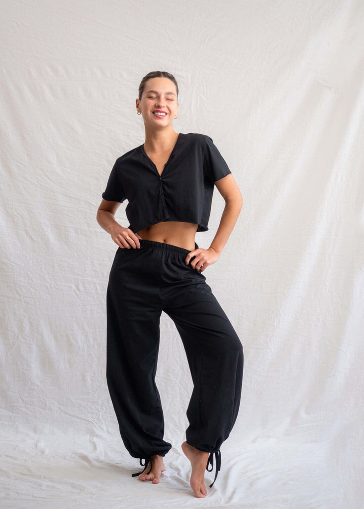 Yin Set - Pants & Cardi — Black cotton set on model — MYFASHIONFRUIT