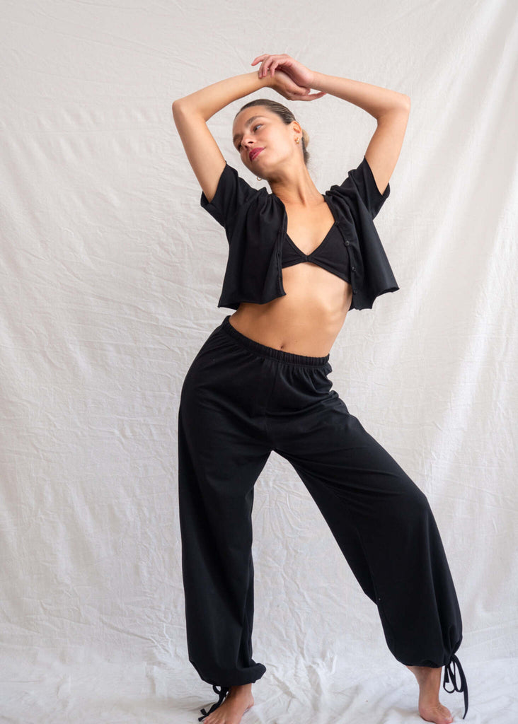 Yin Set - Pants & Cardi — Black cotton set on model — MYFASHIONFRUIT