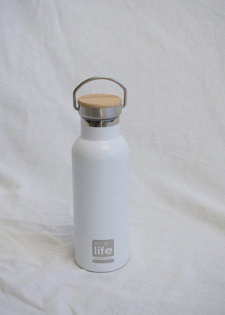 Ecolife Bamboo Thermos — White bottle with bamboo lid — MYFASHIONFRUIT