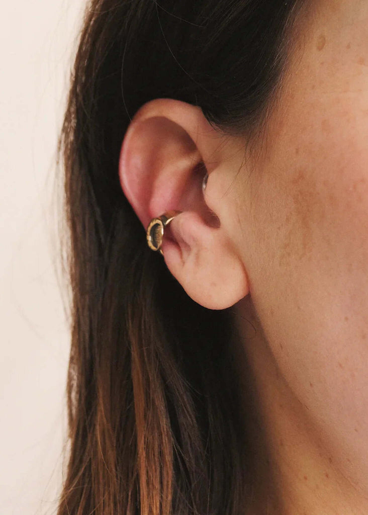 Crescent Ear Cuff — gold cuff on ear, detail — MYFASHIONFRUIT