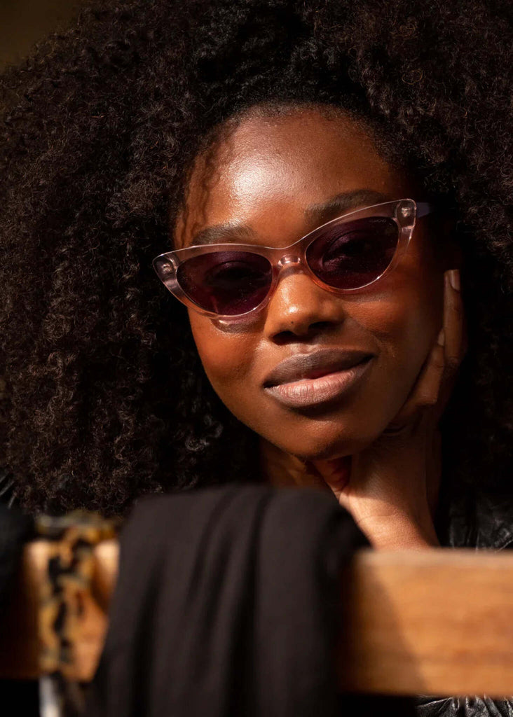 Komono ROSIE Blush Sunglasses — on model, pink frame — MYFASHIONFRUIT