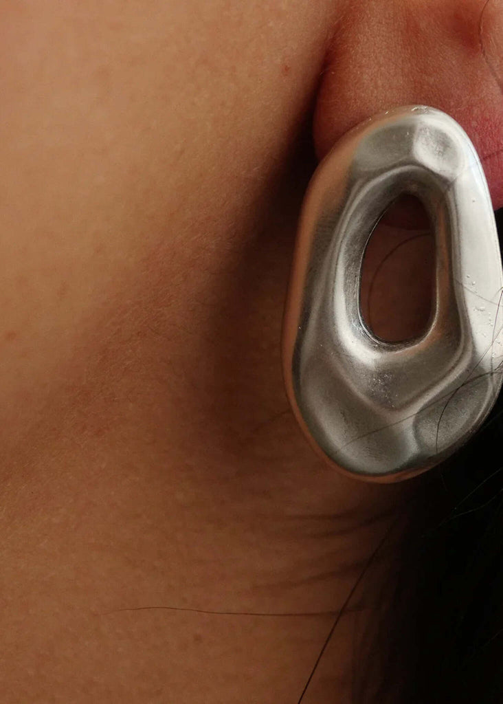 Raw Earrings — silver earring on model, detail — MYFASHIONFRUIT