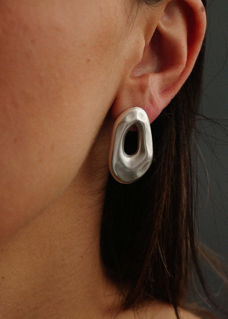 Raw Earrings — Silver tone on model, detail — MYFASHIONFRUIT