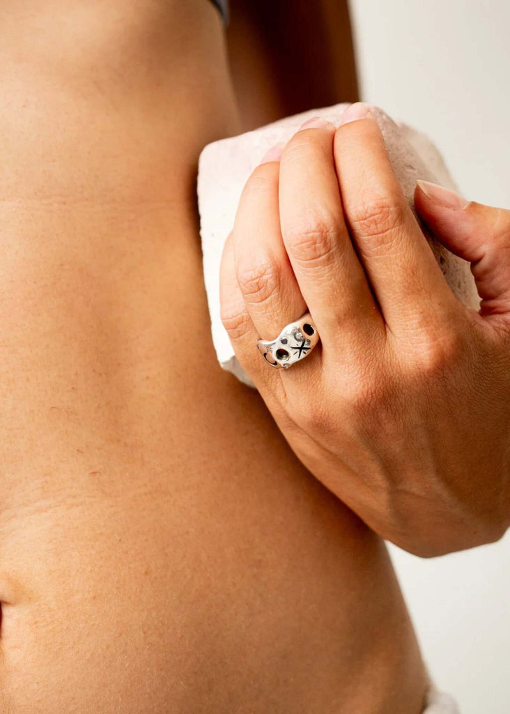 Celestial Ring — Silver ring on hand, detail — MYFASHIONFRUIT