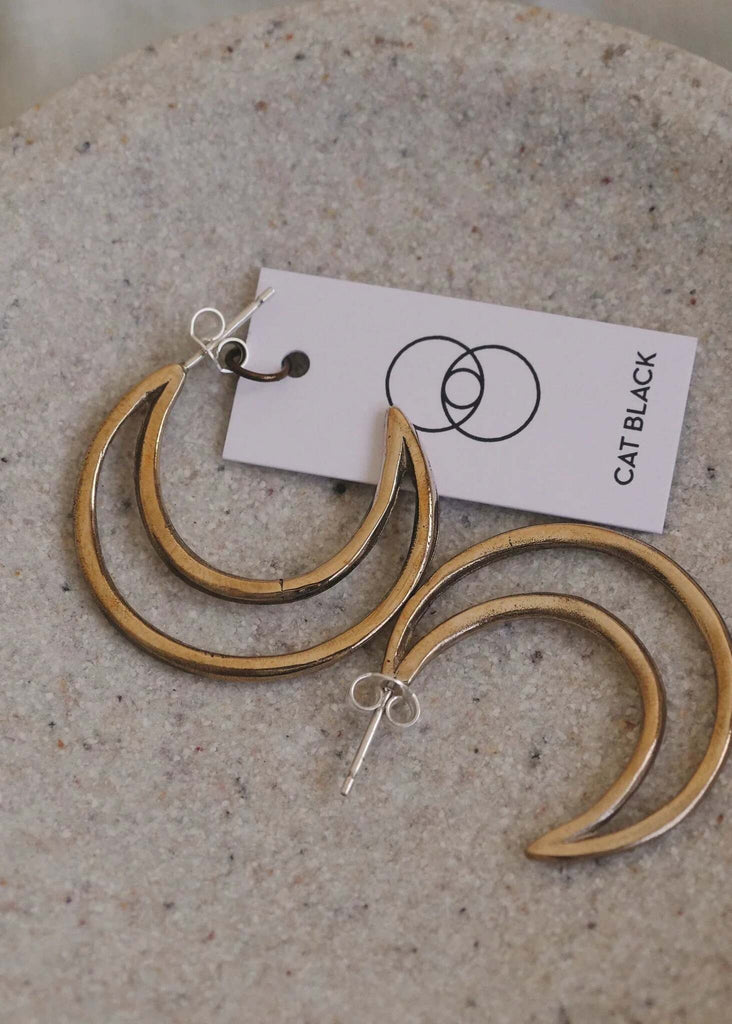 Crescent Hoop Earrings — Gold crescent hoops, detail — MYFASHIONFRUIT
