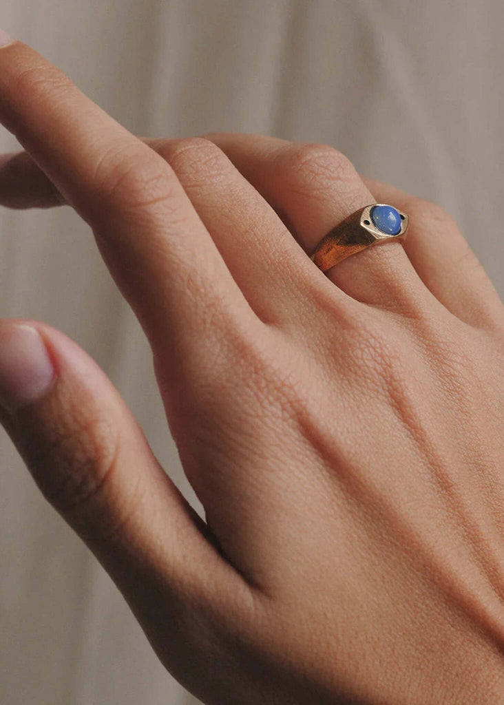 Rana Statement Ring — Gold ring with blue gem, on hand — MYFASHIONFRUIT