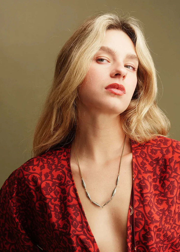Stella Necklace — Gold pendant on model — MYFASHIONFRUIT