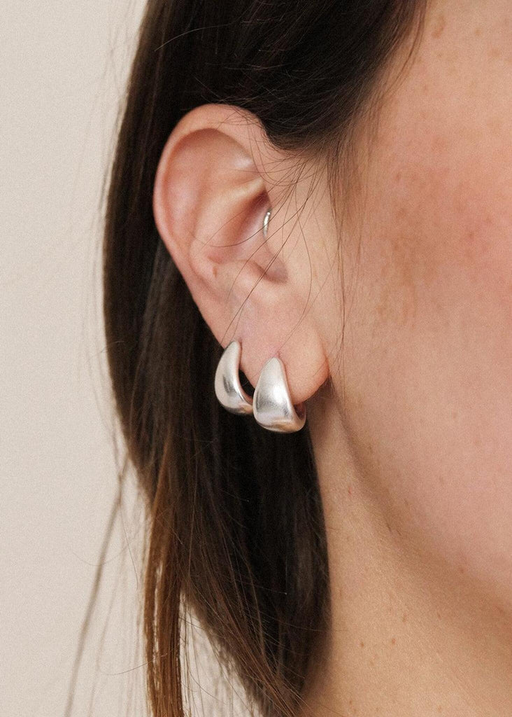 Matcha Hoops — Silver hoops on model, detail — MYFASHIONFRUIT