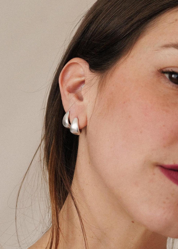 Matcha Hoops — silver hoops on model, detail — MYFASHIONFRUIT