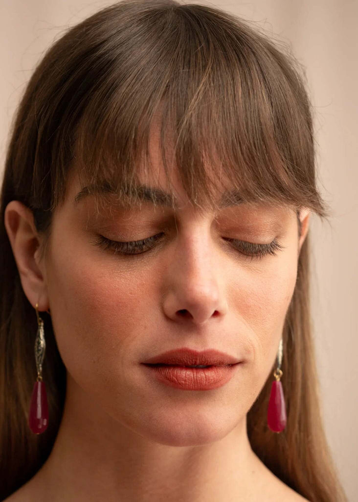 Stella Jade Earrings — on model, pink drop earrings — MYFASHIONFRUIT