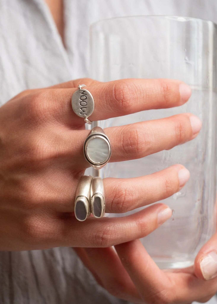 Mff Under the Moon Ring — silver rings detail on model — MYFASHIONFRUIT