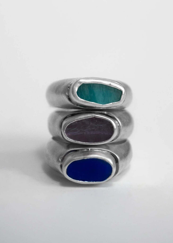 Apollonia Ring — Stacked silver rings with turquoise, plum, and navy stones — MYFASHIONFRUIT