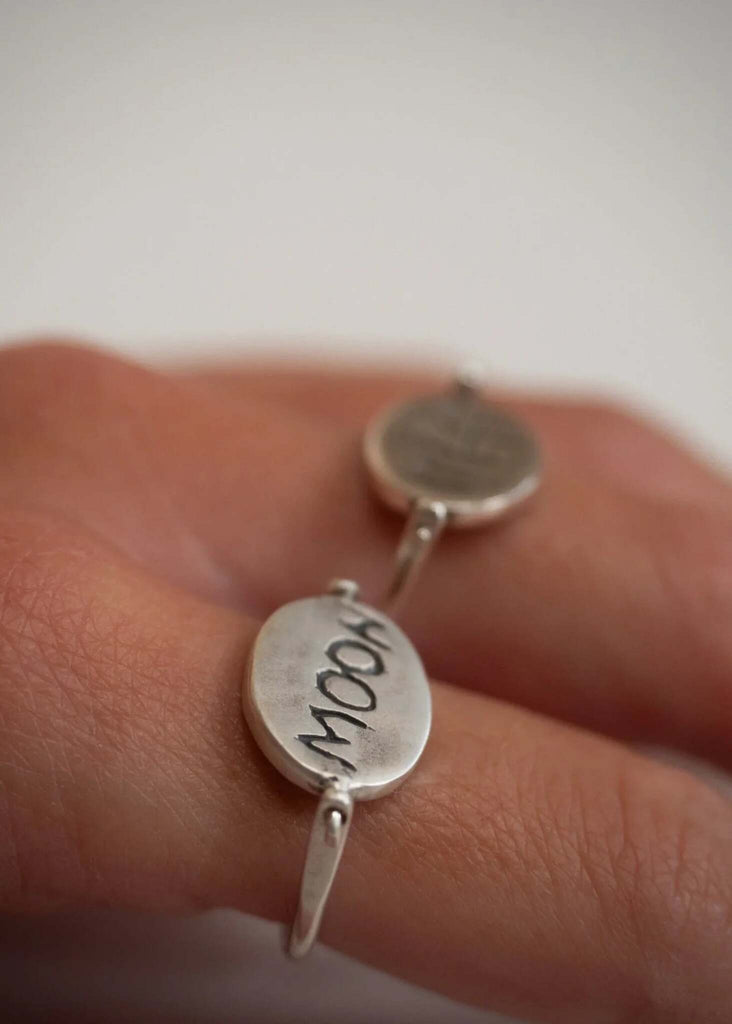 Mff Under the Moon Ring — Silver tone ring on model, detail — MYFASHIONFRUIT