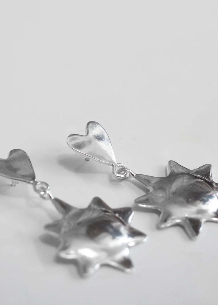 Alectrona Earrings — Silver heart and star earrings — MYFASHIONFRUIT