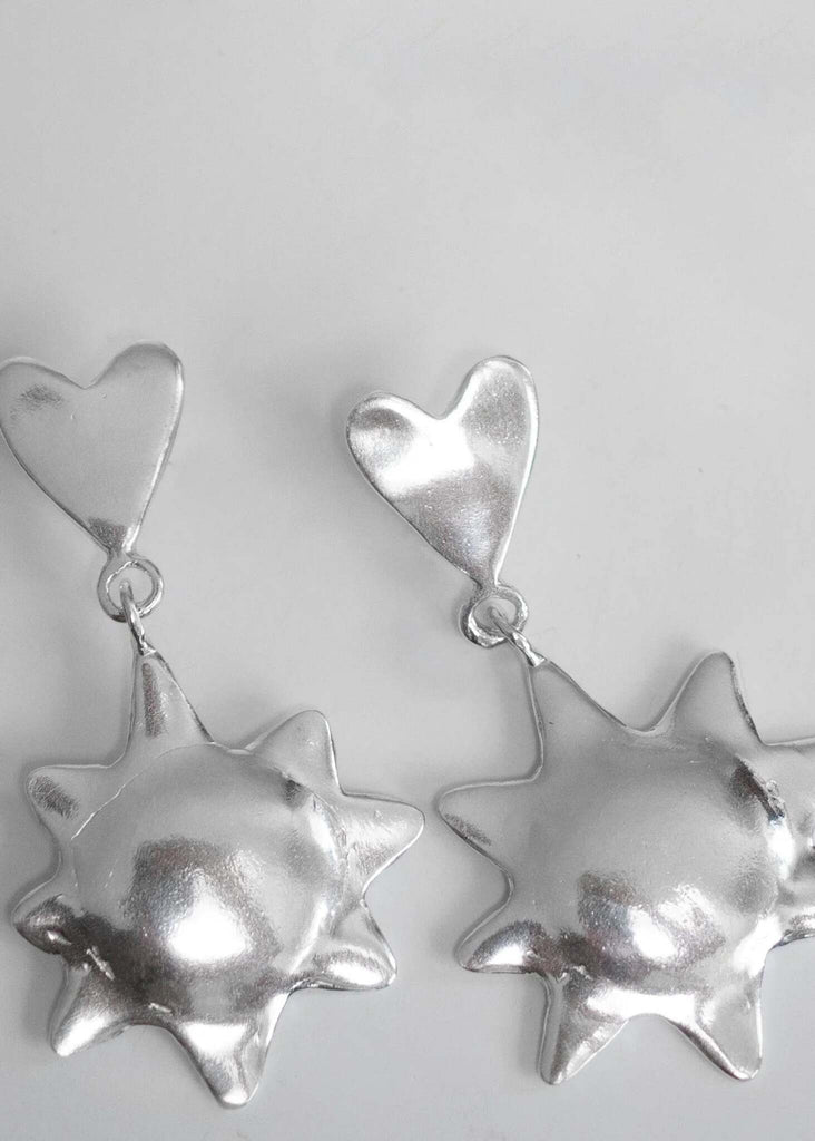 Alectrona Earrings — Silver heart & star earrings, detail — MYFASHIONFRUIT