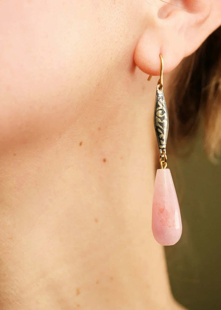 Stella Jade Earrings — detail, on model, silver & pink — MYFASHIONFRUIT