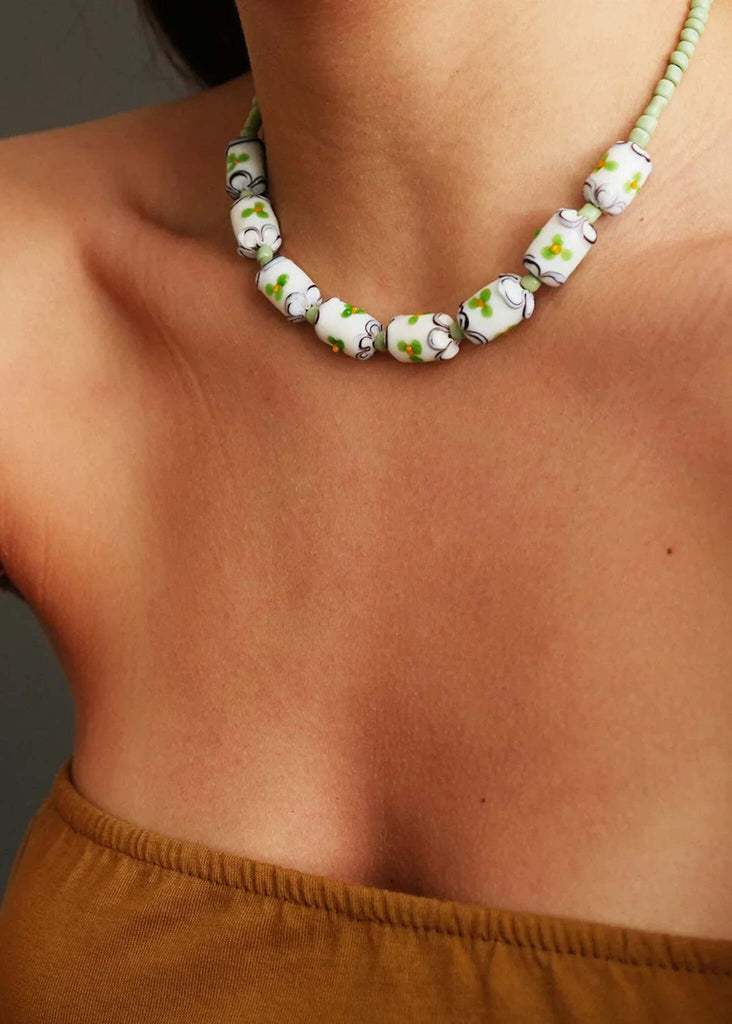 Helia Necklace — Floral beaded necklace on model — MYFASHIONFRUIT