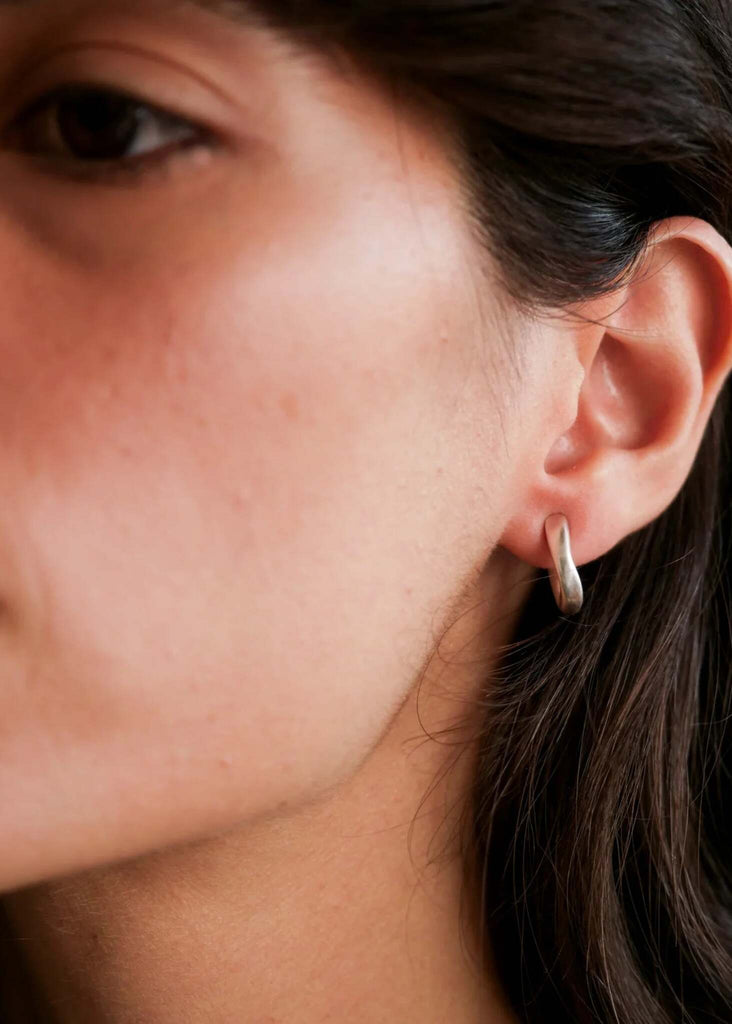 Hebe Hoops — Silver hoops on model, detail — MYFASHIONFRUIT