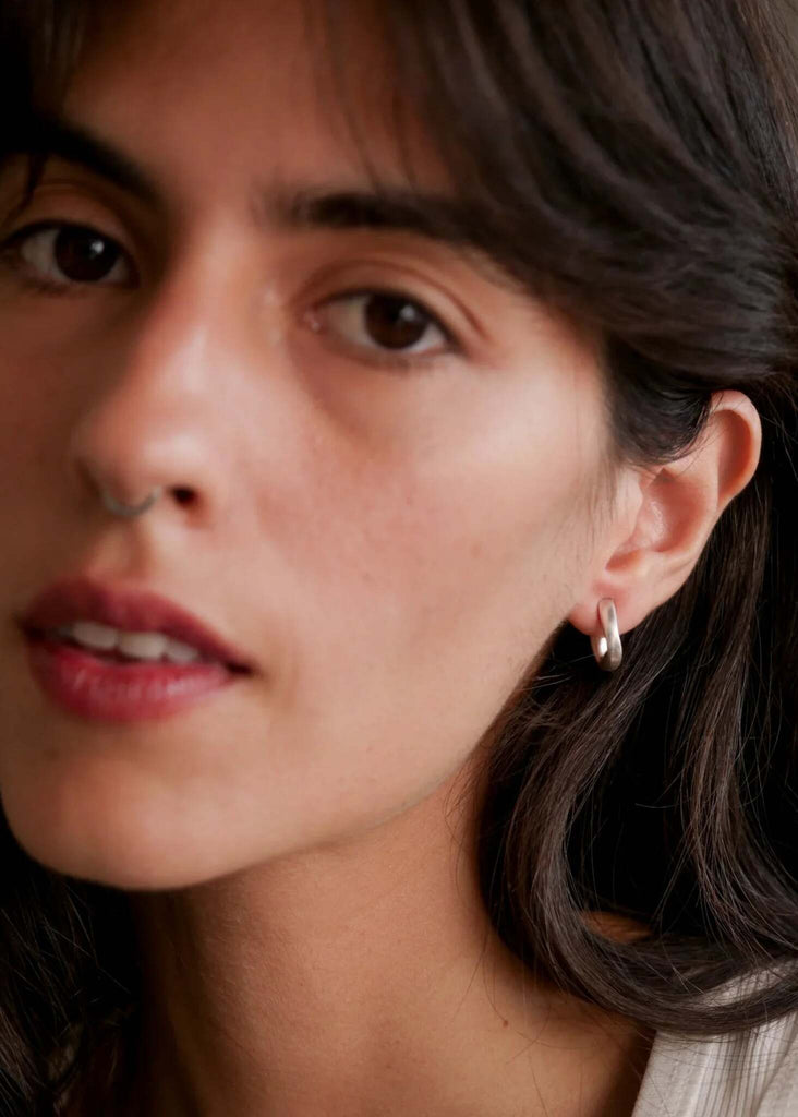 Hebe Hoops — Silver hoops on model, detail — MYFASHIONFRUIT