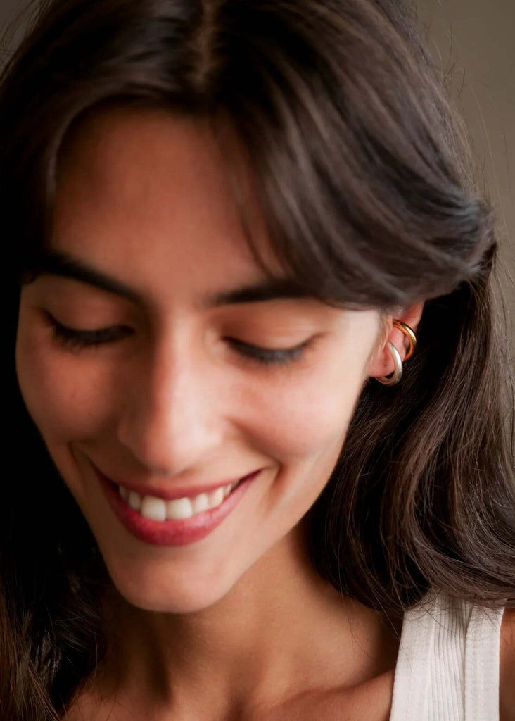 Delia Ear Cuffs — Gold and silver ear cuffs on model — MYFASHIONFRUIT