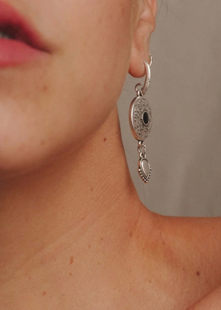 Tribal Earrings — Silver on model, detail — MYFASHIONFRUIT