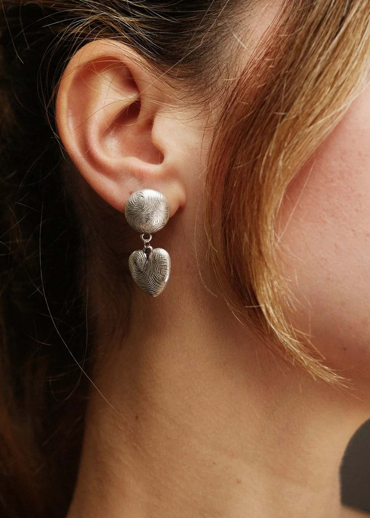 Esme Earrings — Silver heart earrings on model — MYFASHIONFRUIT