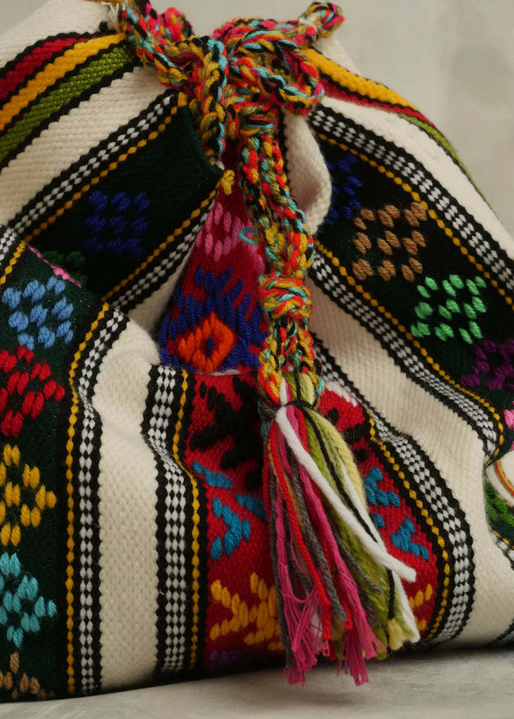 Roxane Handloom Bag — detail of striped colorful bag with tassel — MYFASHIONFRUIT