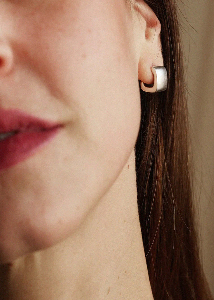 Bali Earrings — silver square hoop on model — MYFASHIONFRUIT