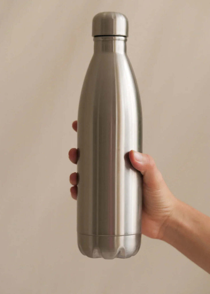 Yoko Inox Thermos — Silver water bottle in hand — MYFASHIONFRUIT