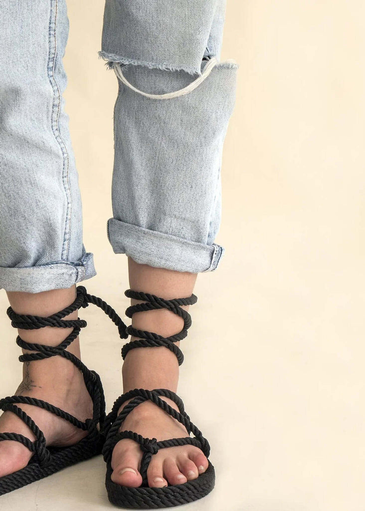 Romano Black Sandals — black rope sandals on model — MYFASHIONFRUIT