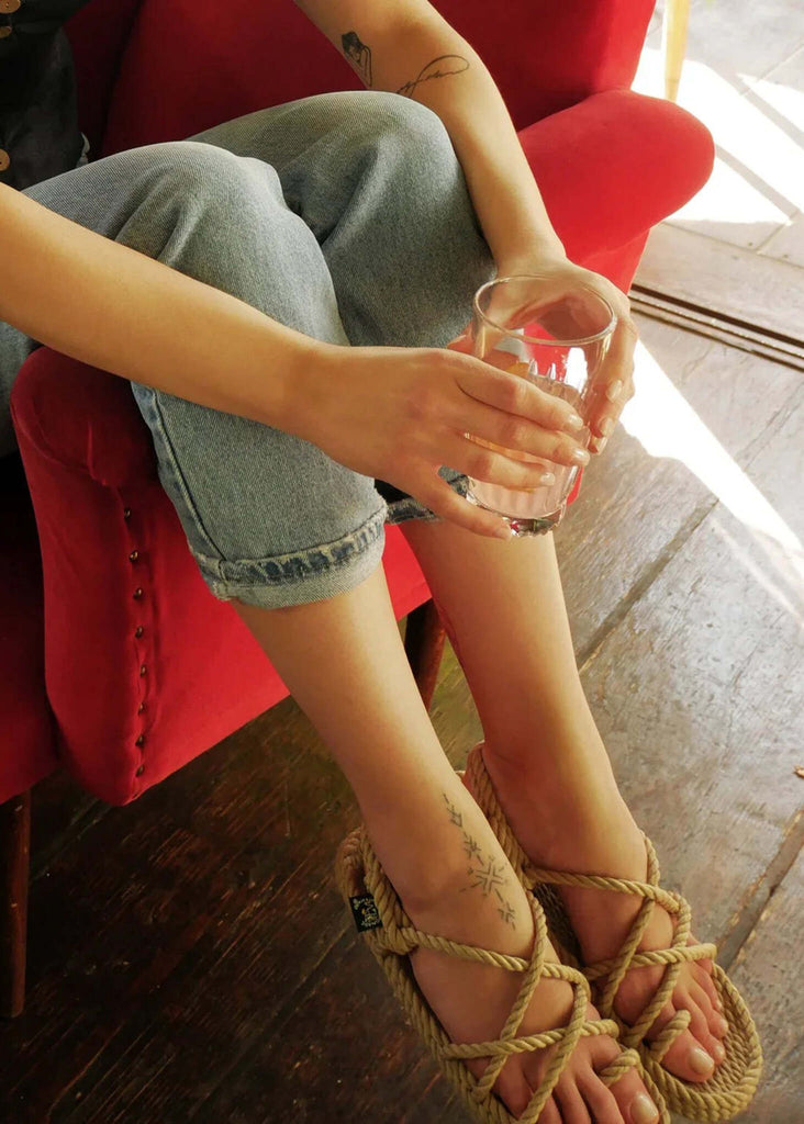 Toe Joe Camel Sandals — On model, beige rope sandals — MYFASHIONFRUIT