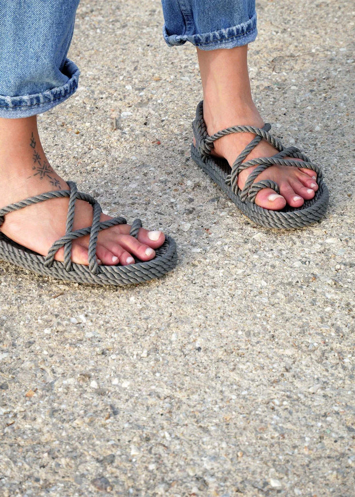 Toe Joe Grey Sandals — Grey rope sandals on model — MYFASHIONFRUIT
