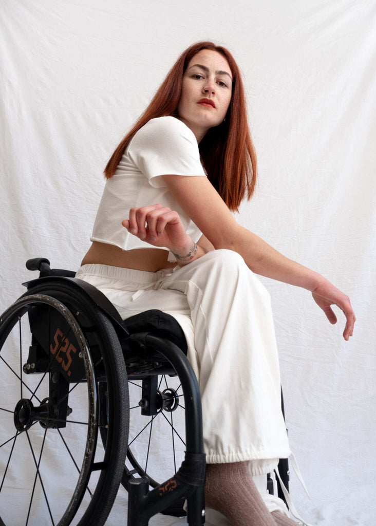 Yang Set — White crop top and pants on model — MYFASHIONFRUIT