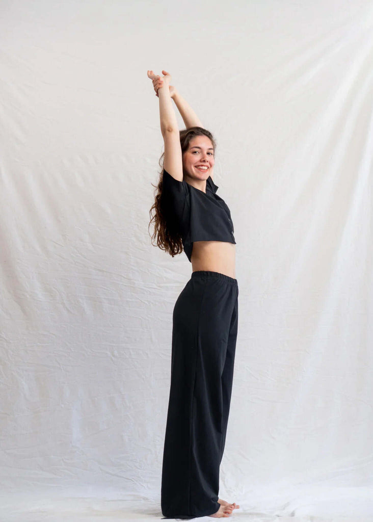 Yin Pants — Black wide-leg pants on model — MYFASHIONFRUIT