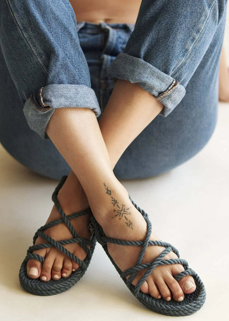 Toe Joe Denim Sandals — blue rope sandals on model — MYFASHIONFRUIT
