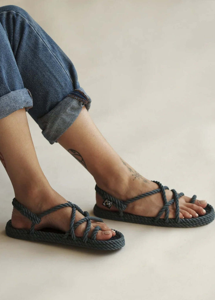 Toe Joe Denim Sandals — Blue rope sandals on model — MYFASHIONFRUIT
