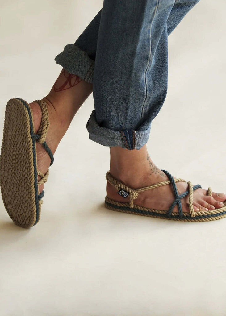 Toe Joe Camel Denim Sandals — rope sandals on model — MYFASHIONFRUIT