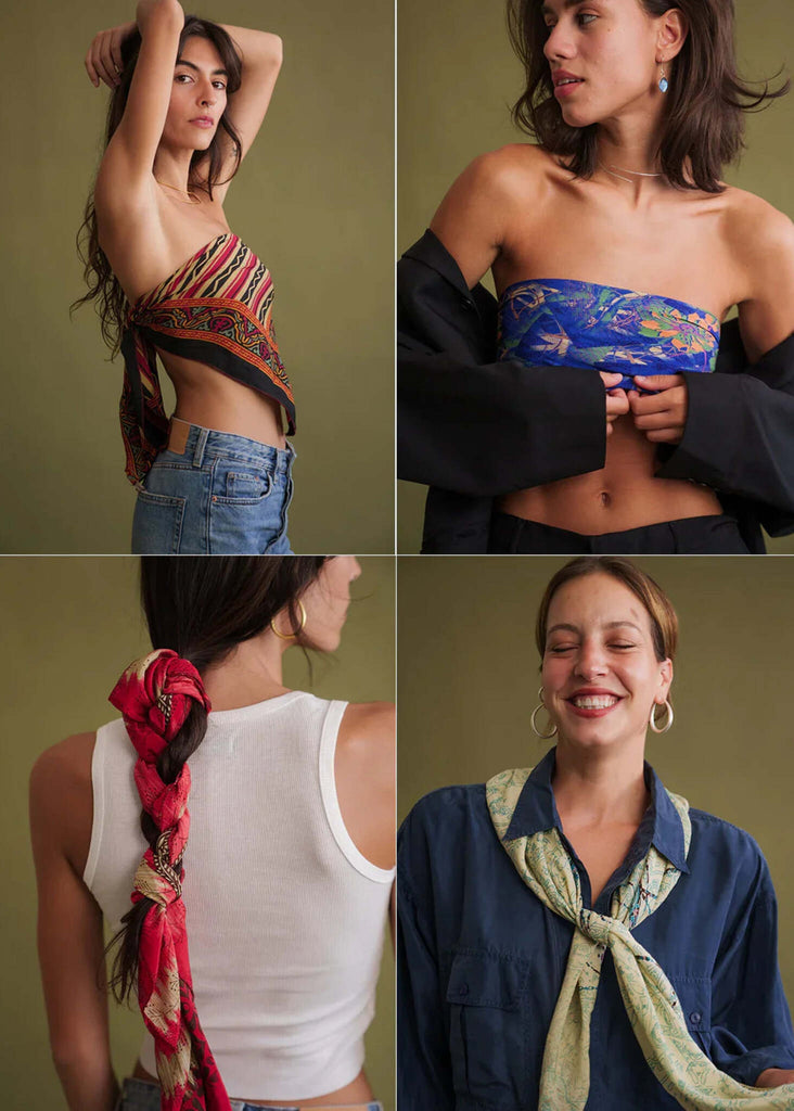 Silk & Colorful Scarf — Styling ideas on models — MYFASHIONFRUIT