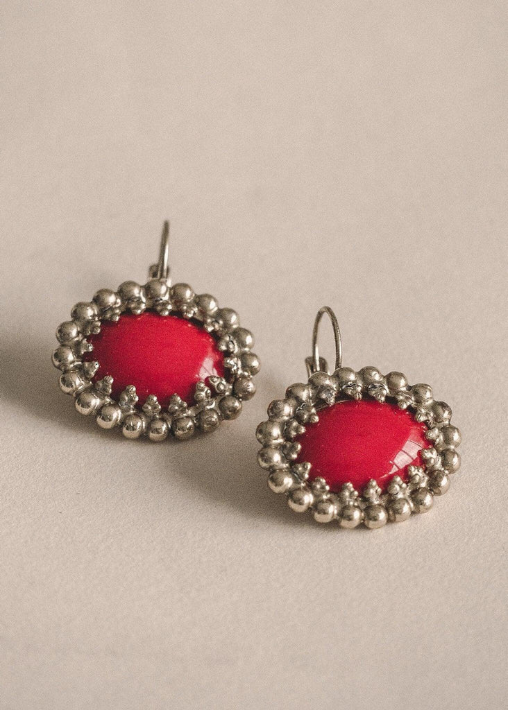 Frida Earrings — Red & silver oval earrings — MYFASHIONFRUIT