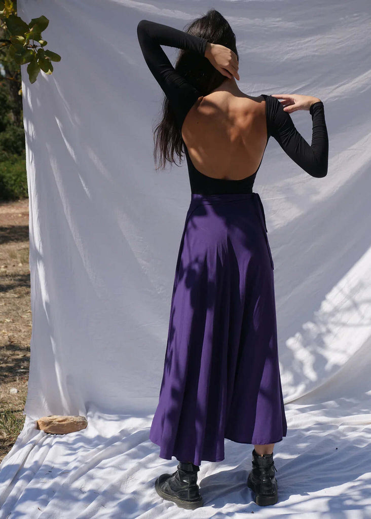 Ballerina Body — back view, purple wrap skirt on model — MYFASHIONFRUIT