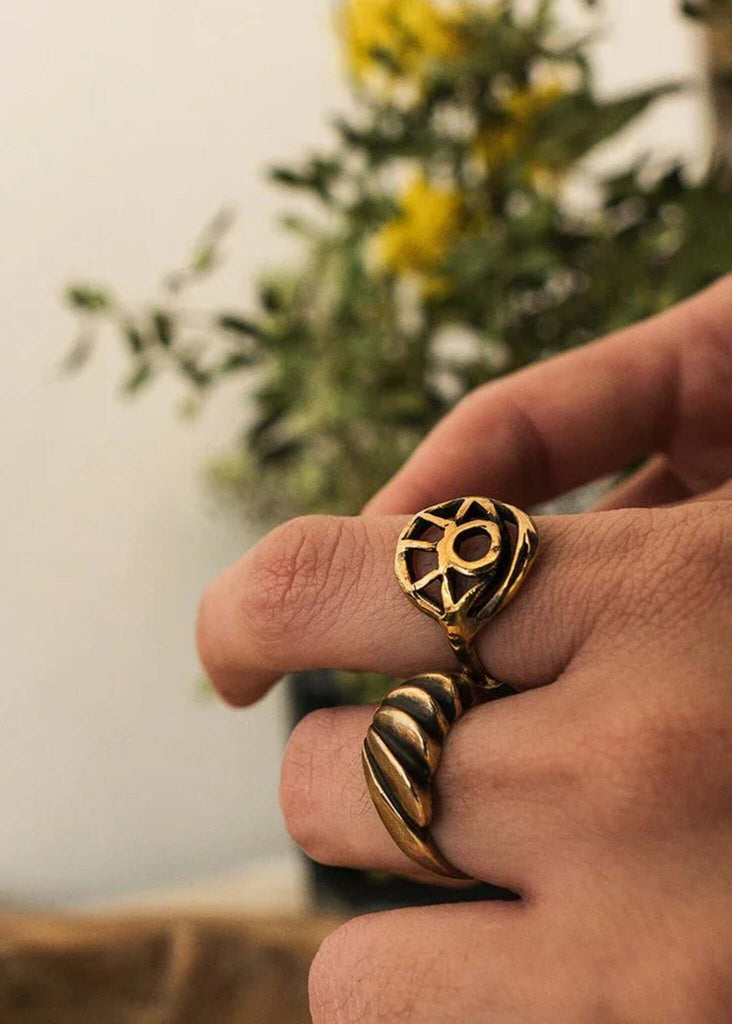 Evil Eye Ring — Gold ring on hand, detail — MYFASHIONFRUIT