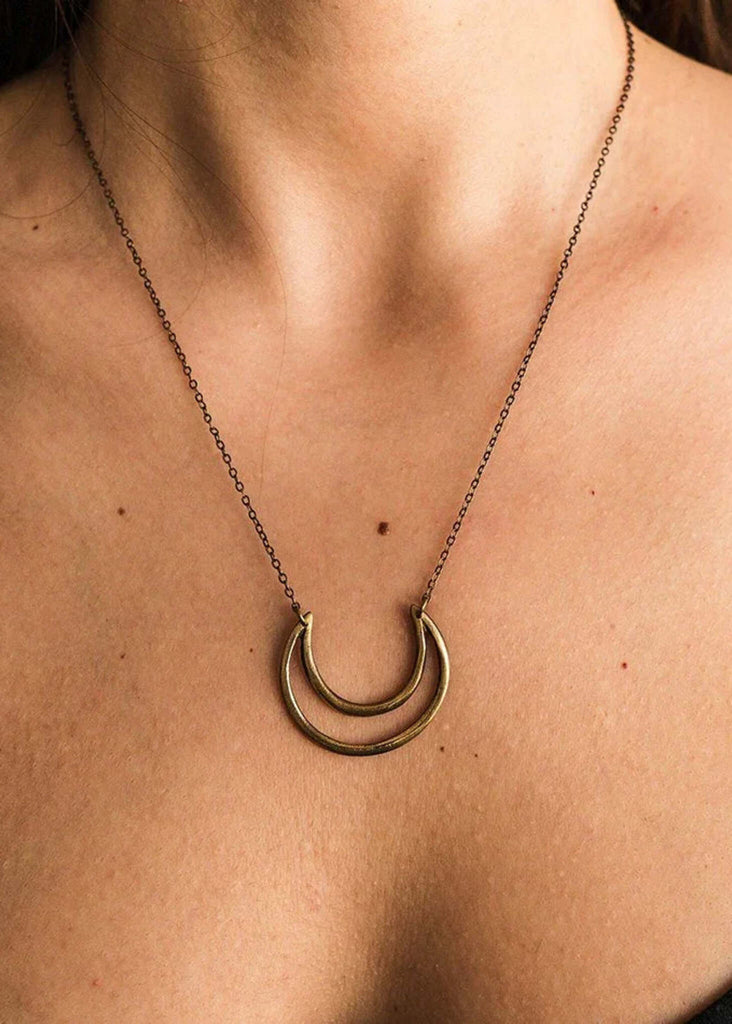 Crescent Necklace — Gold double crescent on model — MYFASHIONFRUIT