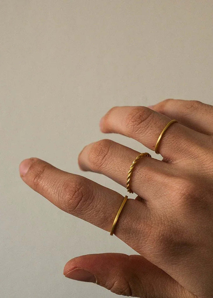 Minimalist Set Of 3 Rings — gold band, square, round and braided detail — MYFASHIONFRUIT