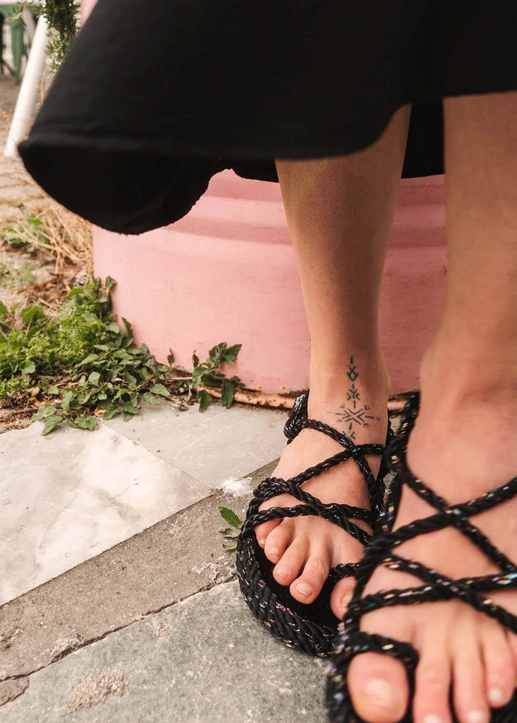 Toe Joe Black Disco Sandals, rope detail — MYFASHIONFRUIT